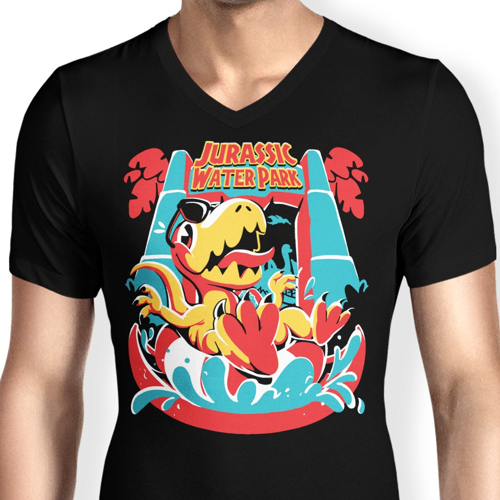 Men's V-Neck T-Shirt Featuring Jurassic Water Park Design