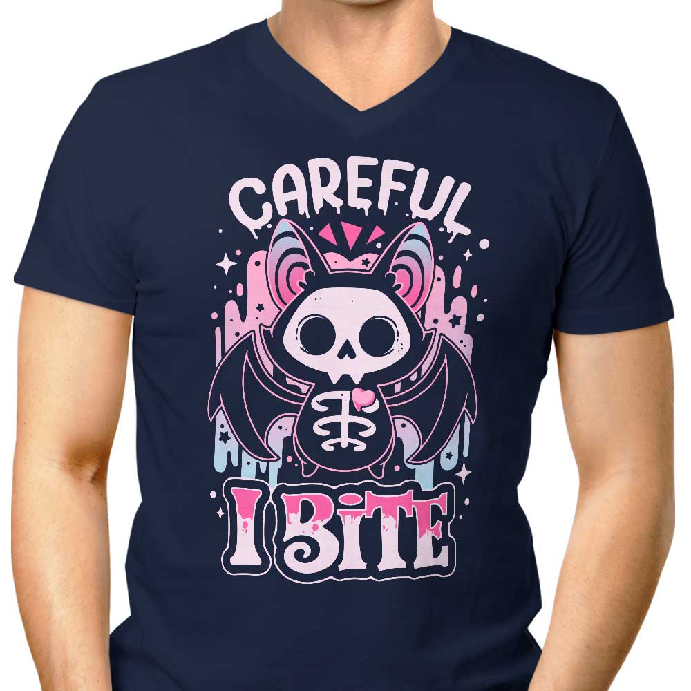 Men's Stylish V-Neck T-Shirt with Sweet Bat Bite Design