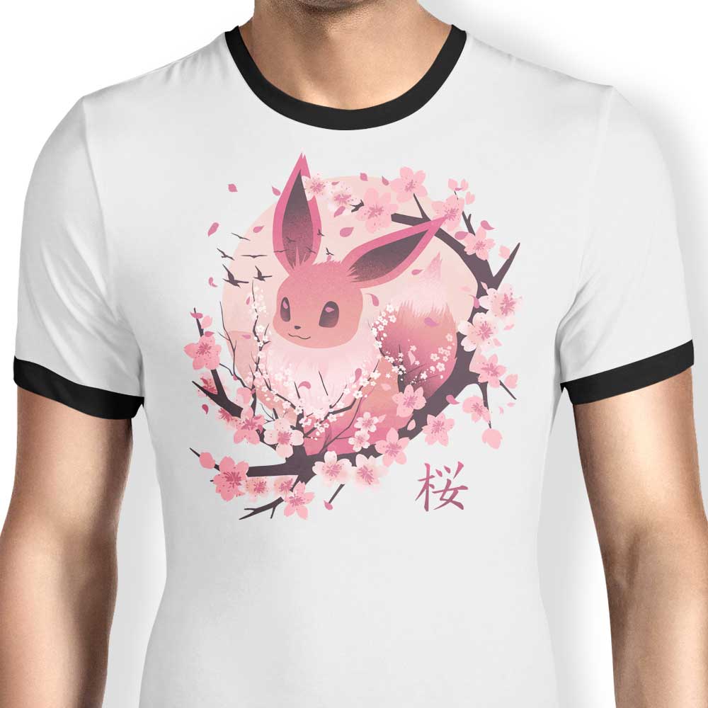 Stylish Sakura Eevee Graphic Ringer T-Shirt