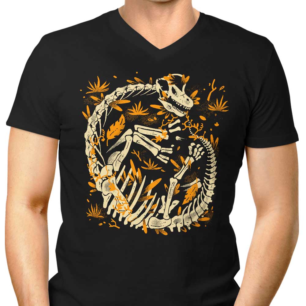 Men's V-Neck T-Shirt Featuring Brachiosaurus Fossils Design