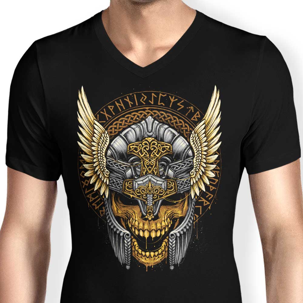 Men's V-Neck T-Shirt with the Skull of Thunder Design