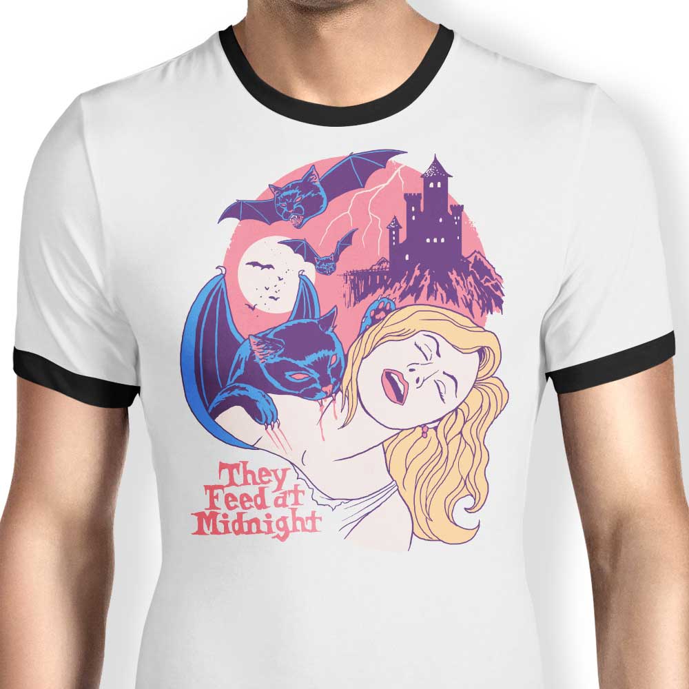 Midnight-Feeding Inspired Men's Ringer T-Shirt - 'They Feed at Midnight' Design