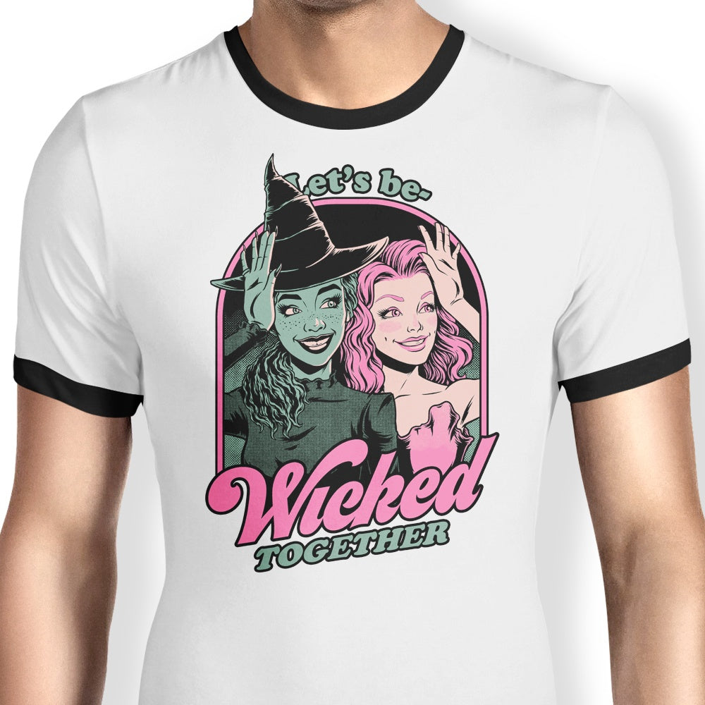 Green and Pink Witches Themed Ringer Style T-Shirt by Studio Mootant