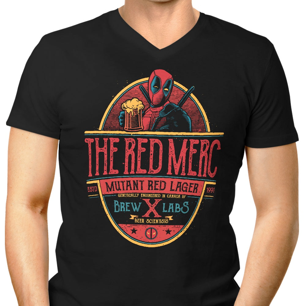 Teesgeex Men's Stylish V-Neck Mutant Red Lager Tee