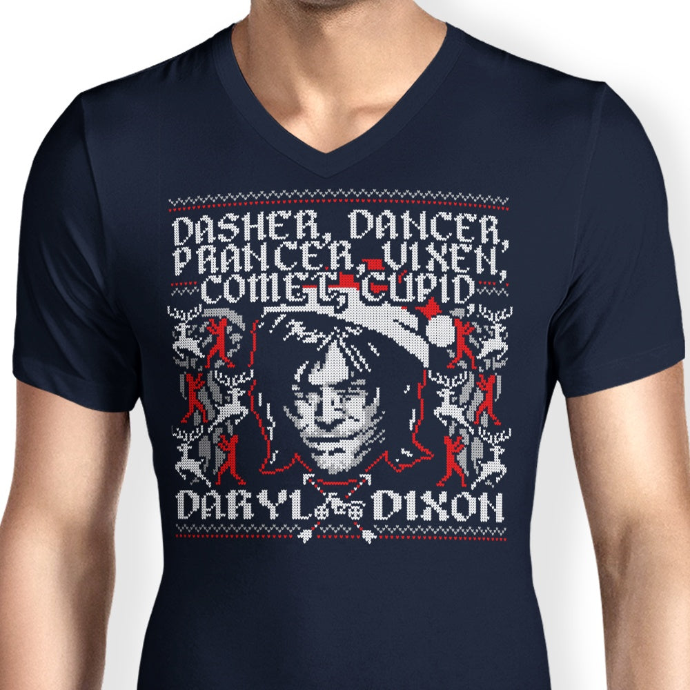 Stylish Men's V-Neck by Ryan Astle: Dasher, Dancer and Dixon