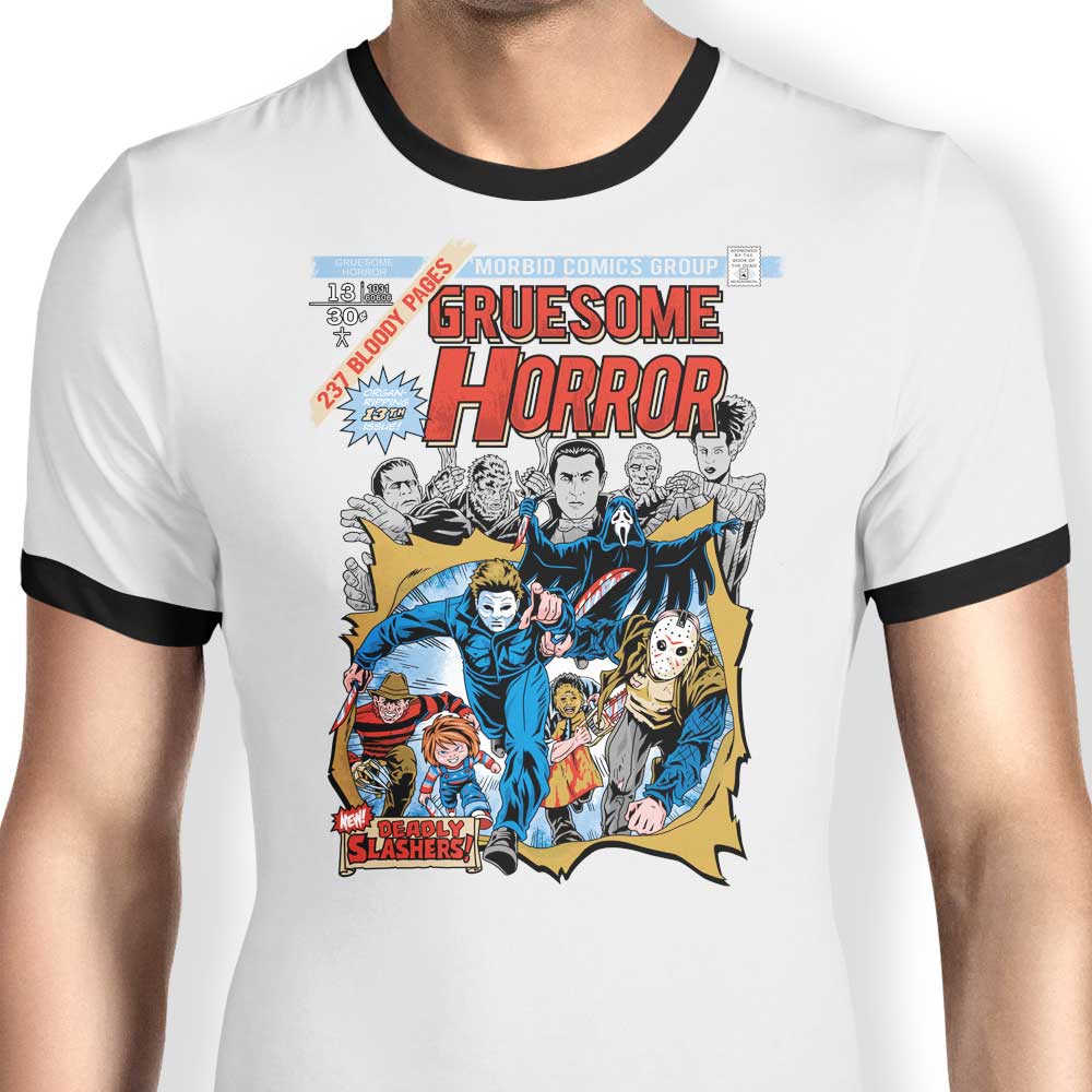 Gruesome Horror Themed Men's Ringer T-Shirt by Prime Premne Design