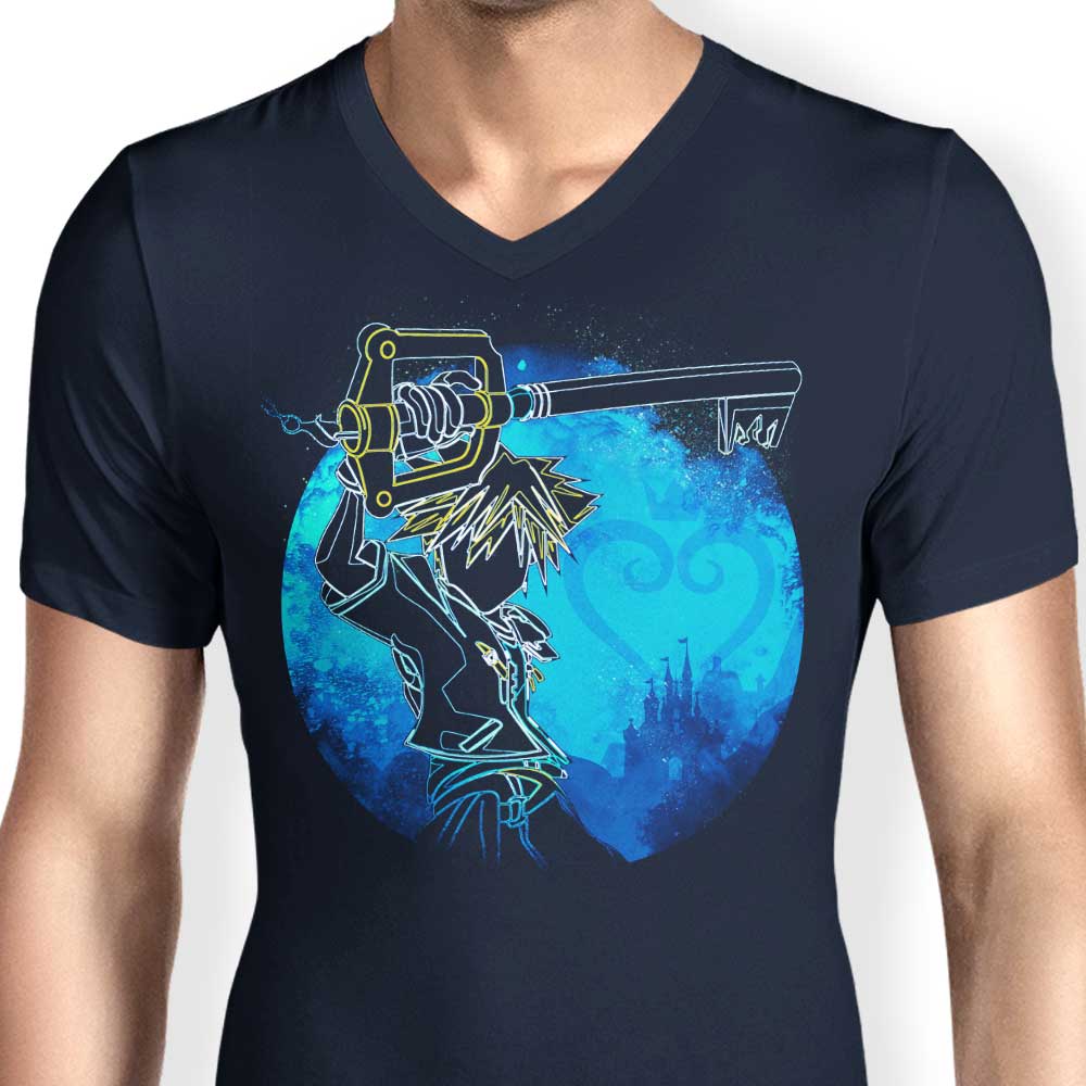 Men's V-Neck T-Shirt with Keyblade Orb Design