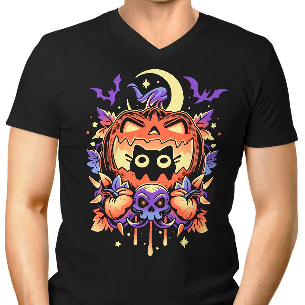 Men's Spooky Halloween Cat V-Neck T-Shirt