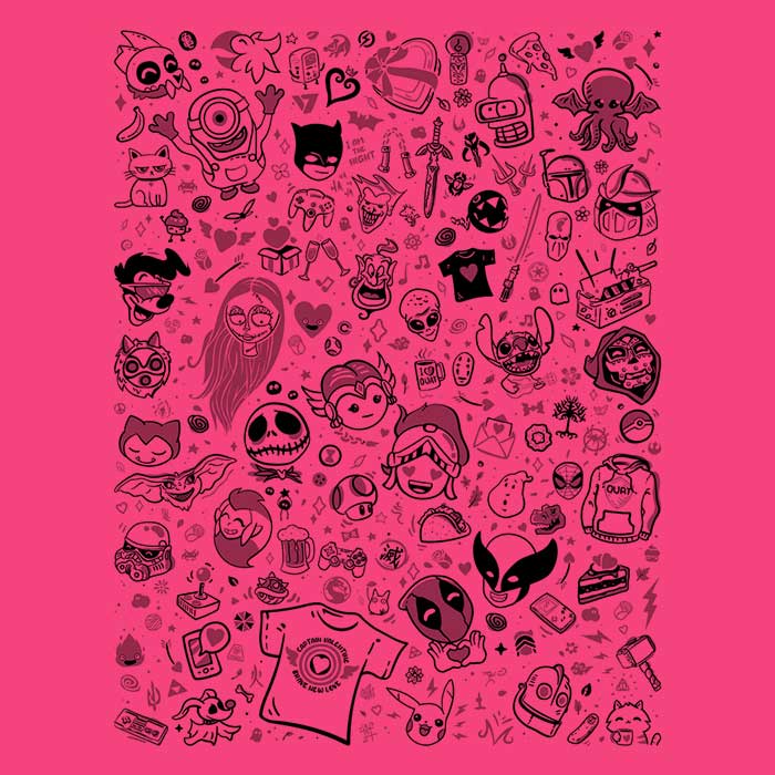 Adorable Doodles Print Ringer Style T-Shirt for Fashion Lovers