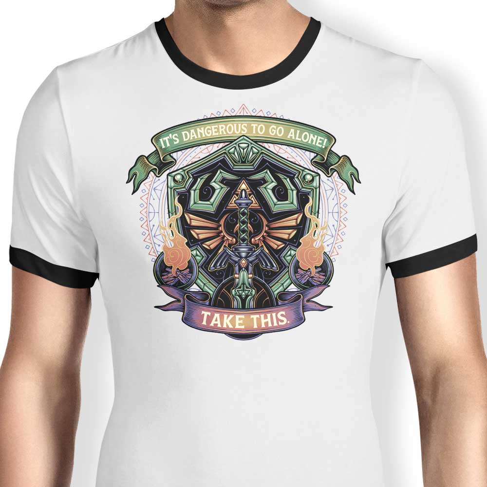 Stylish Shield and Sword Design Ringer T-Shirt