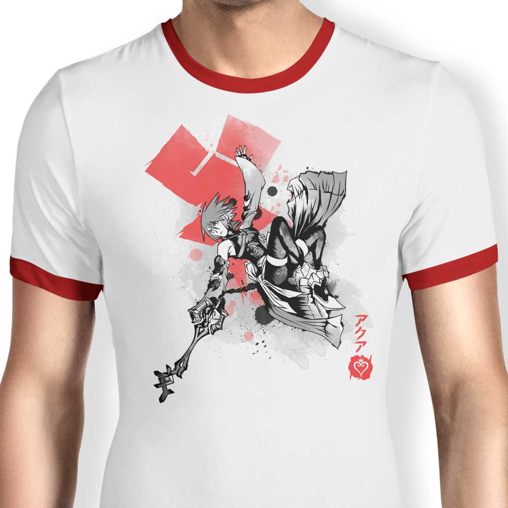 Keyblade Master Sumi-e Men's Ringer Cotton T-Shirt by Soulkr