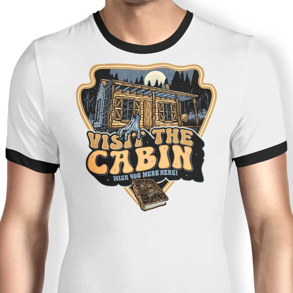 Glitchygorilla's Stylish 'Visit the Cabin' Ringer T - Shirt
