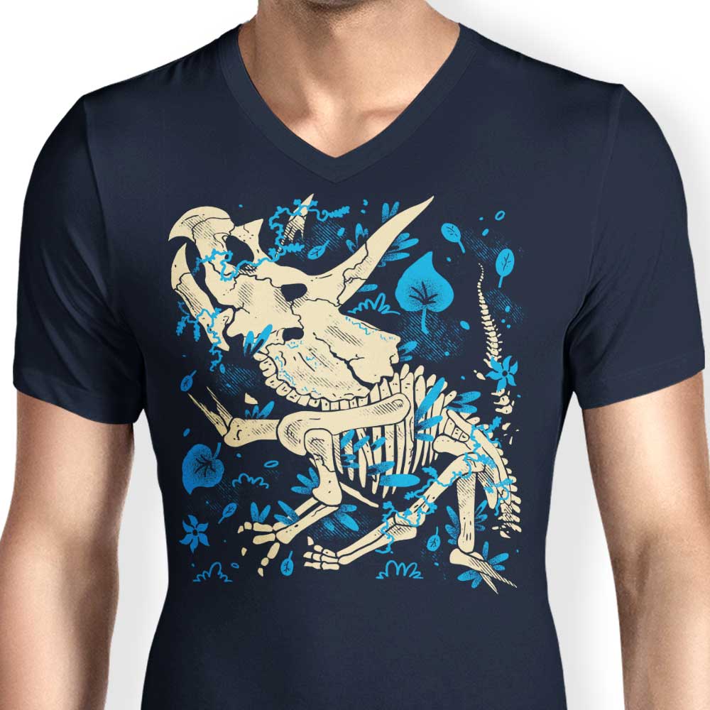 Men's V-Neck T-Shirts Featuring Triceratops Fossils Designs