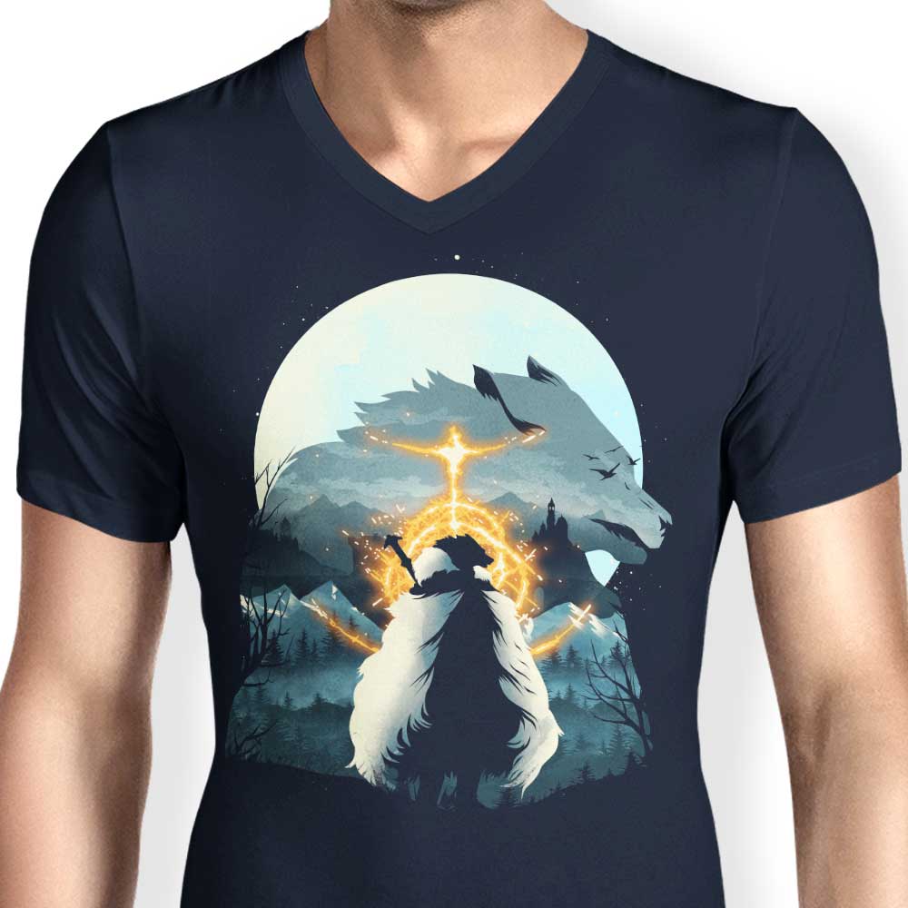 Men's Stylish V-Neck T-Shirt - The Half Wolf
