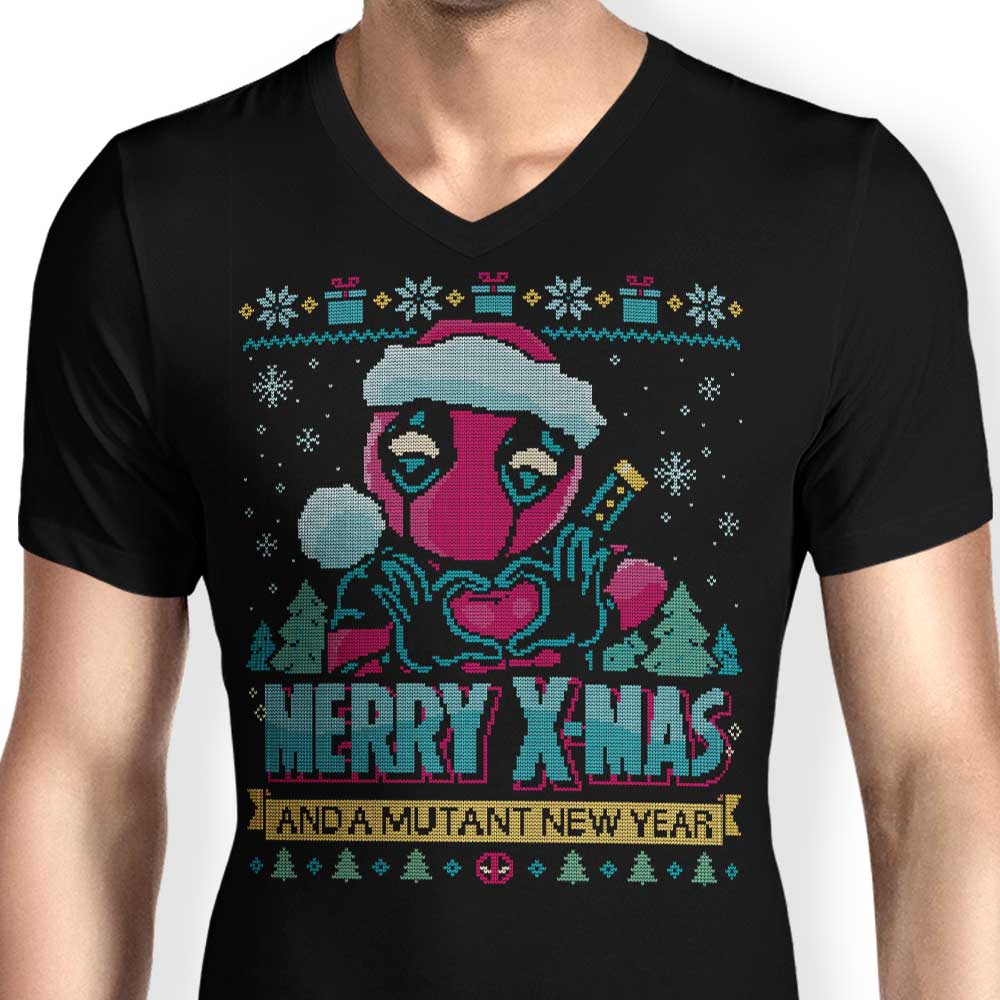 Men's Christmas-themed V-Neck Chimichanga Tee by Teesgeex