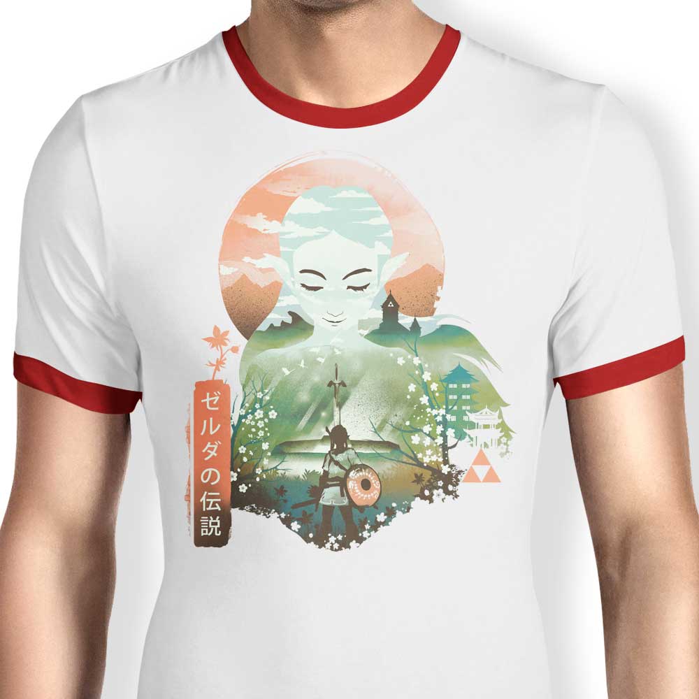 Traditional Ukiyo - e Inspired Wisdom Men's Ringer Style T - Shirt
