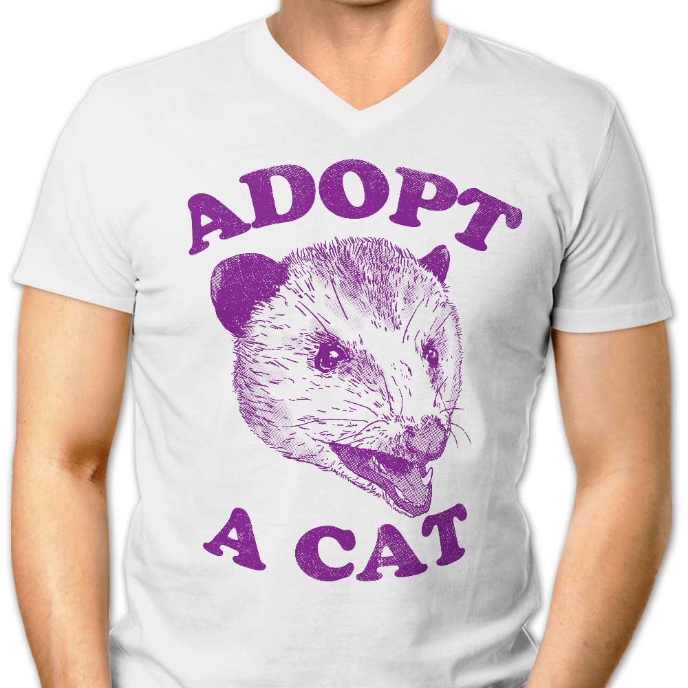 Men's V-Neck T-Shirt with 'Adopt a Cat' Design