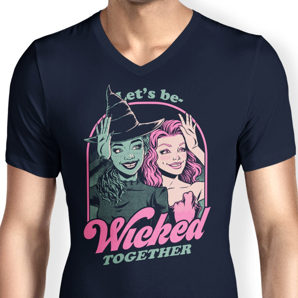 Men's Stylish V-Neck T-Shirt with Green and Pink Witches Design