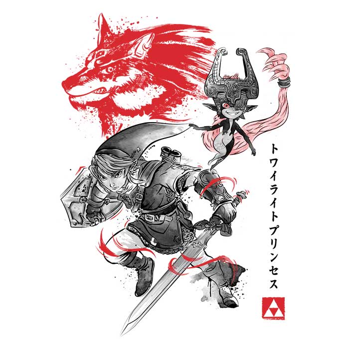 Dr. Monekers' Twilight Wolf Sumi-e Men's Cotton Ringer T-Shirt