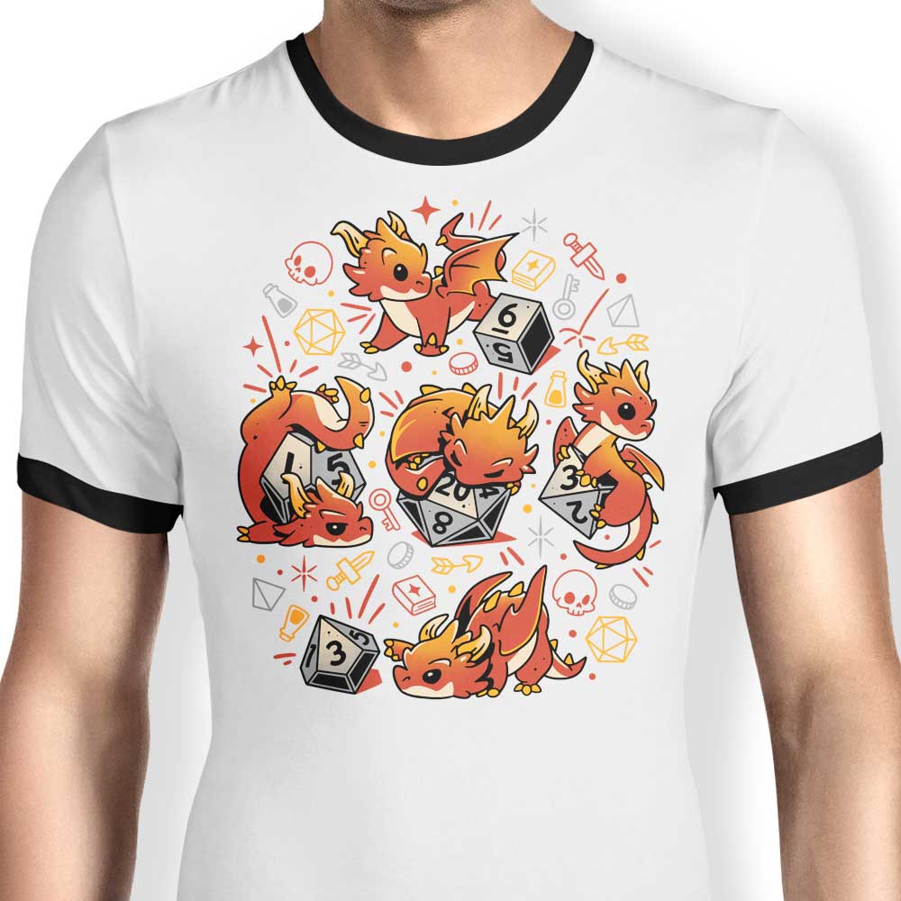 Snouleaf's Ringer T-Shirt Featuring Tiny Dragon Dice Design