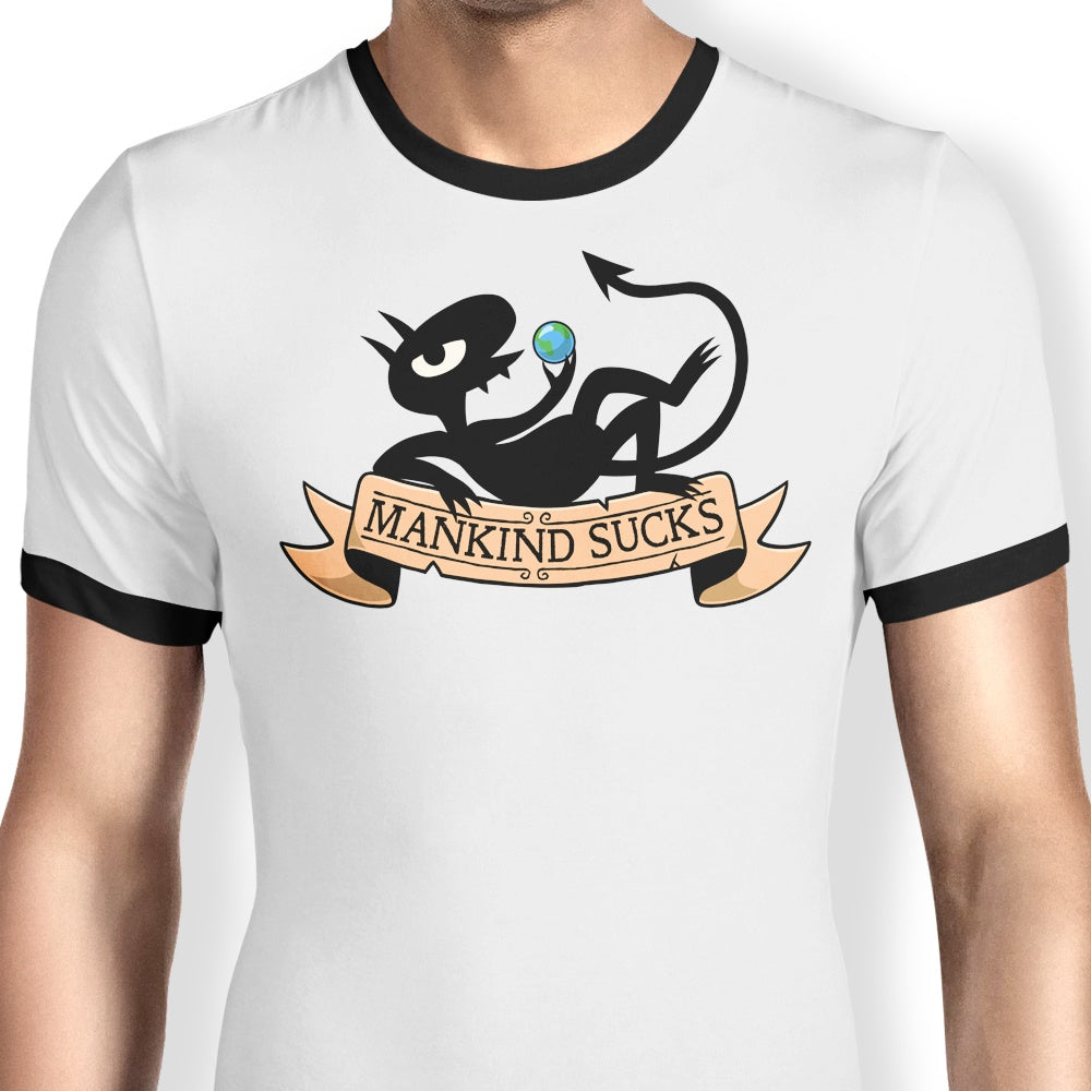 Geekydog's 'Humanity Sucks' Men's Ringer T-Shirt in S - 4XL Sizes