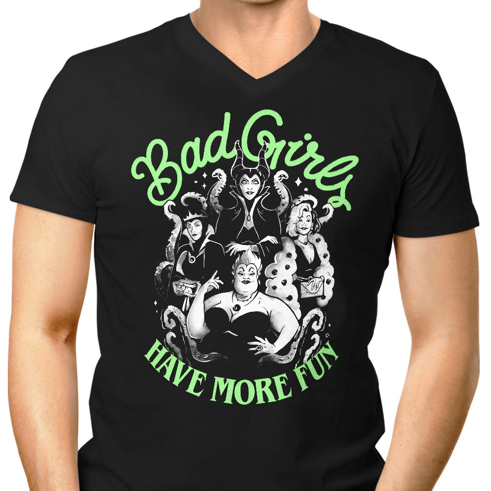 Men's Stylish V-Neck T-Shirt with the Slogan 'Bad Girls Have More Fun'