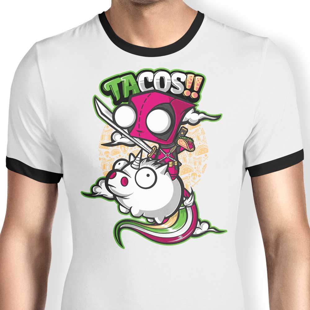 Tacos and Unicorns Themed Fashionable Ringer T-Shirt for All Ages