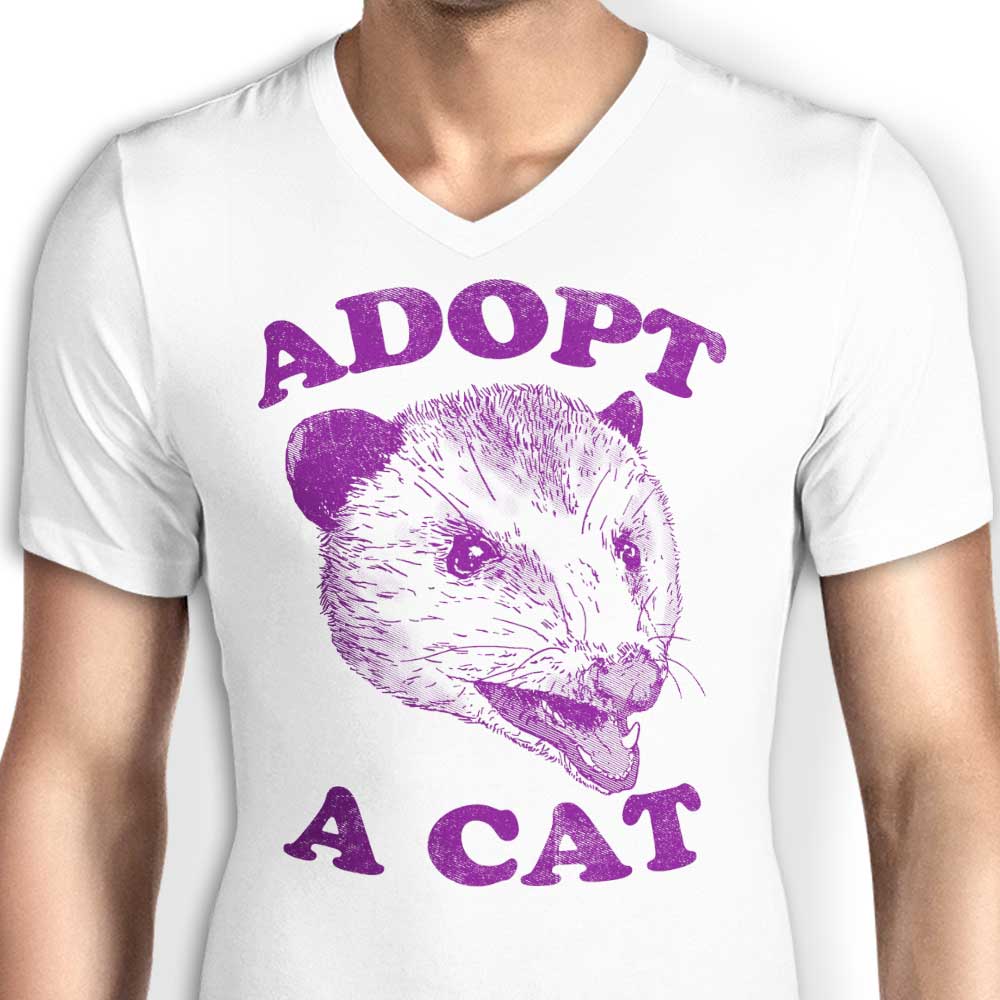 Men's V-Neck T-Shirt with 'Adopt a Cat' Design