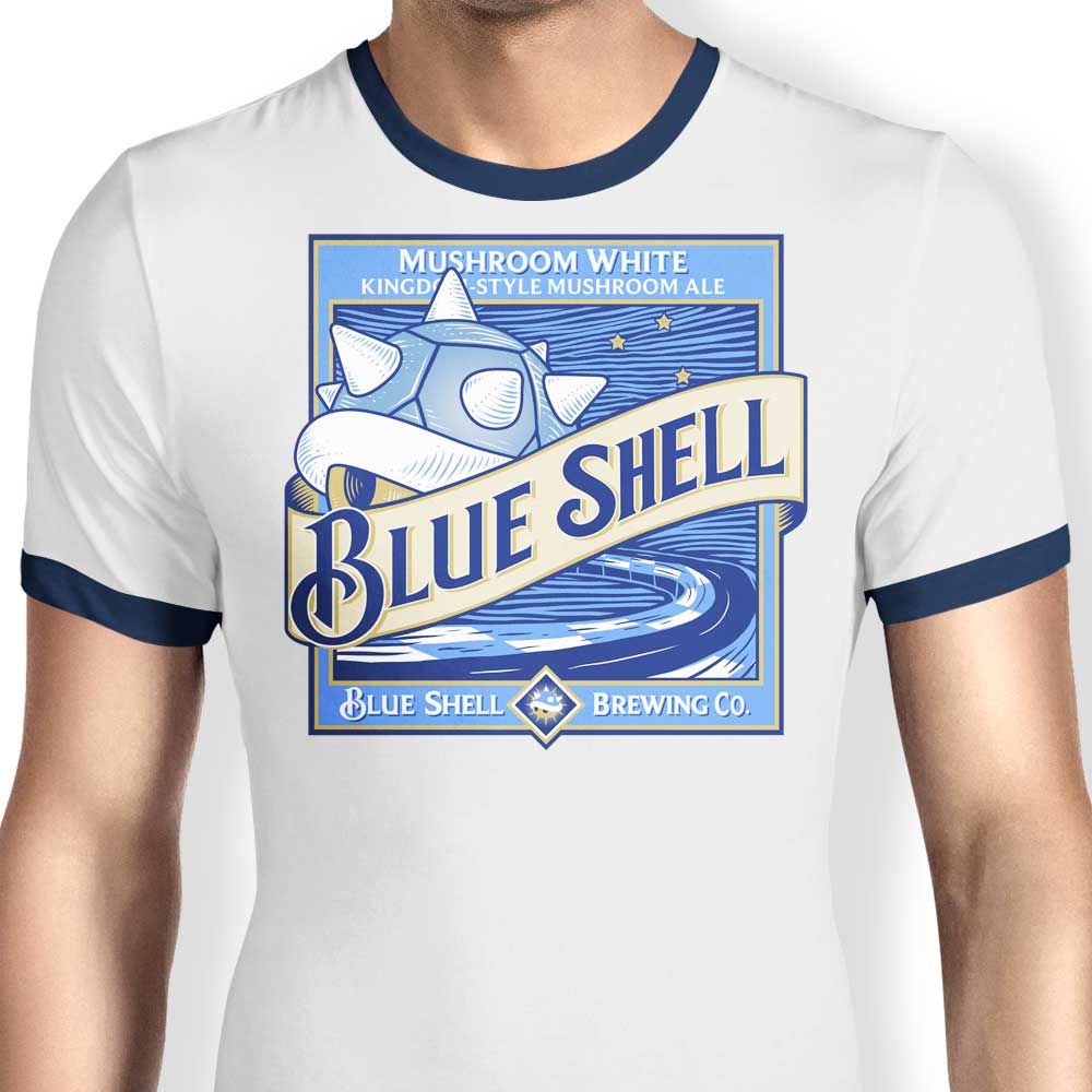 Blue Shell Design Men's Ringer Style T-Shirt for Casual Wear