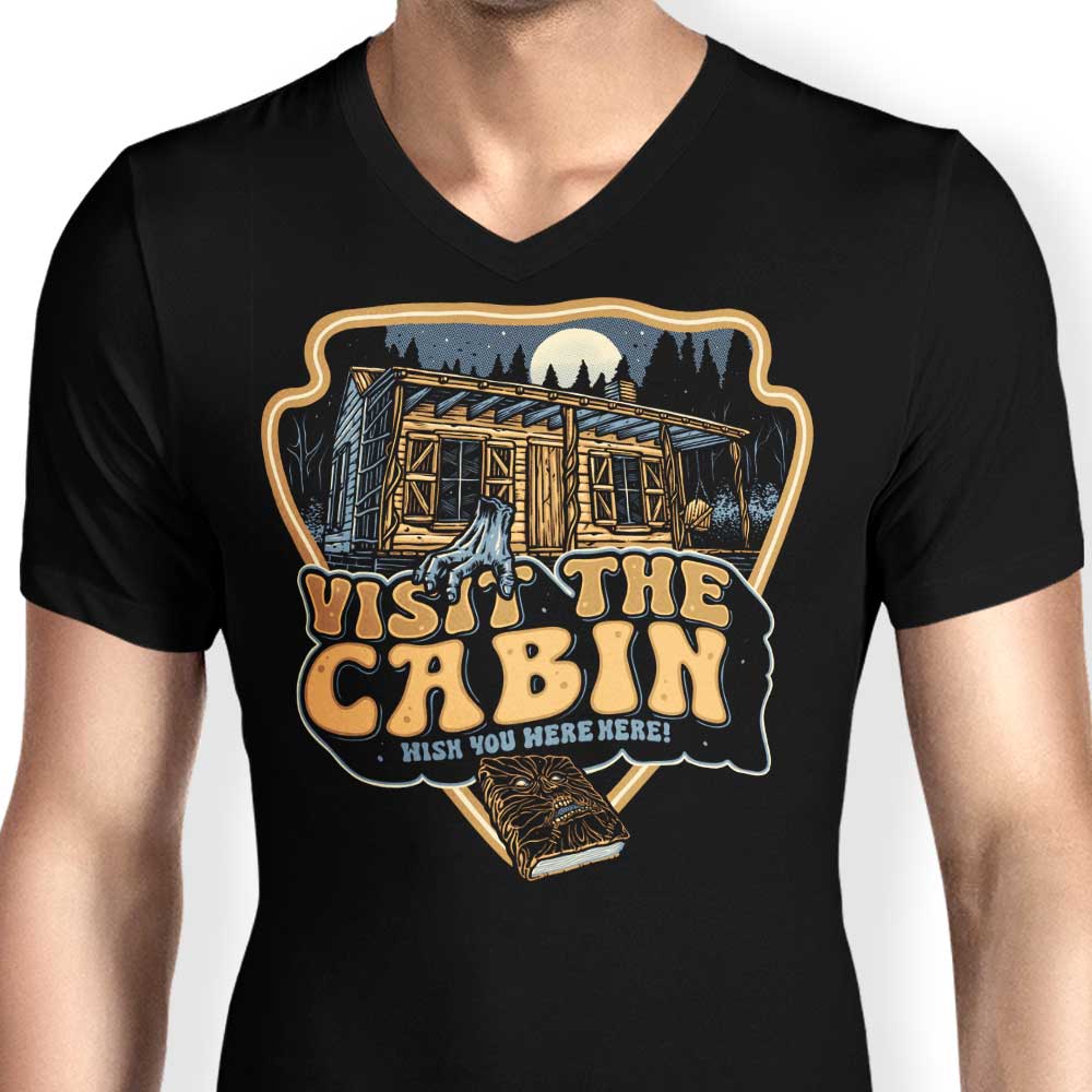 Glitchygorilla Men's Stylish V-Neck 'Visit the Cabin' T-Shirt