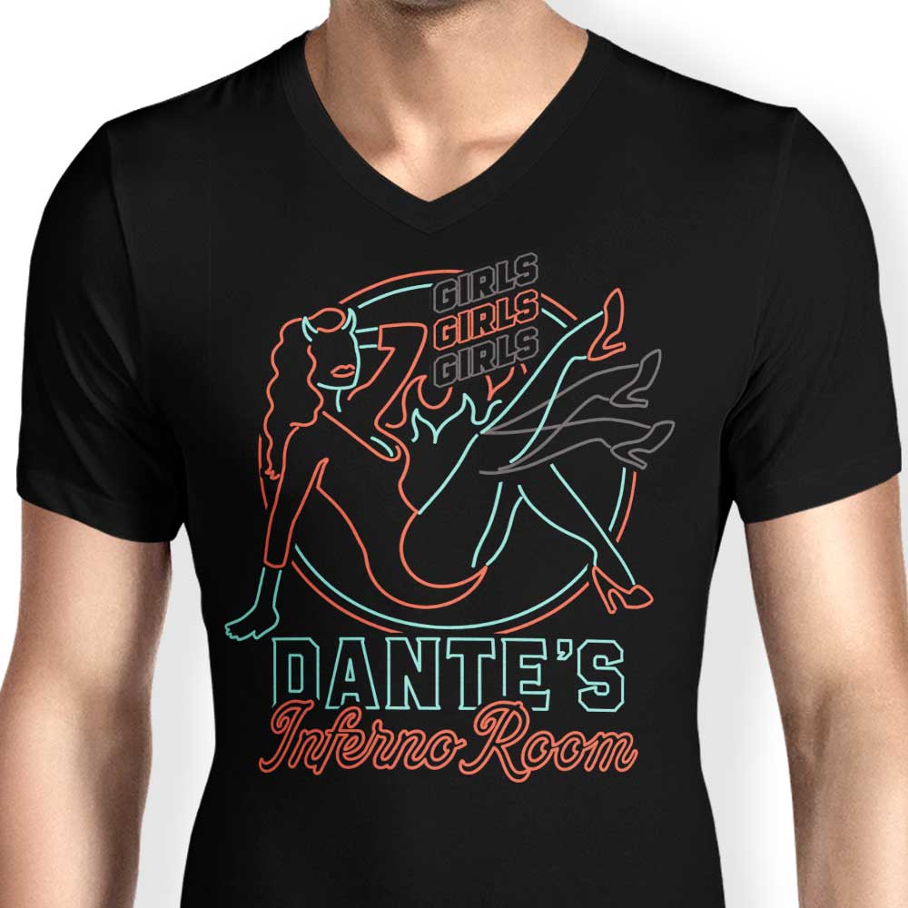 Men's Stylish V-Neck Neon Devil Girl T-Shirt