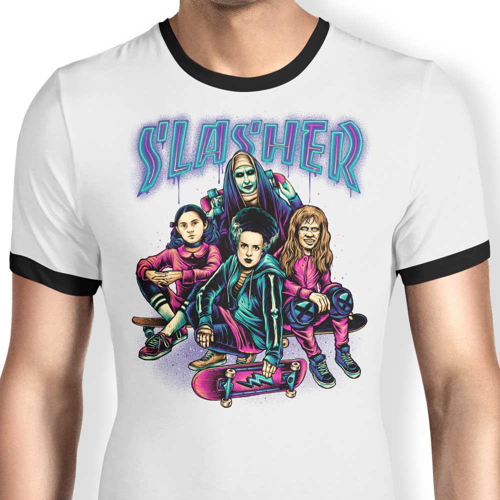 Glitchygorilla Slasher Girls Stylish Men's Ringer T - Shirt Collection
