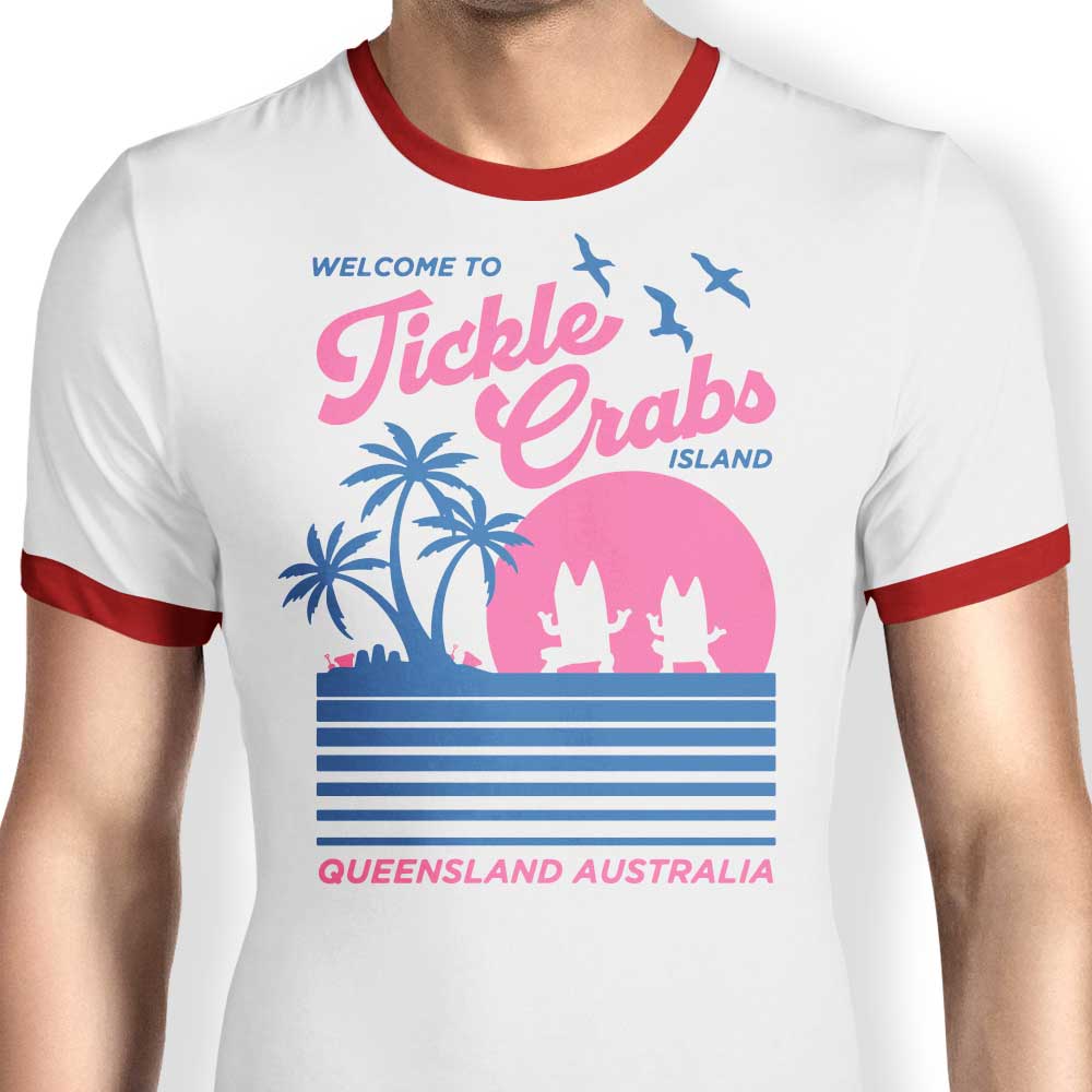 Welcome to the Enchanting Tickle Crabs Island - CaptainHarHar's Stylish Ringer T-Shirt