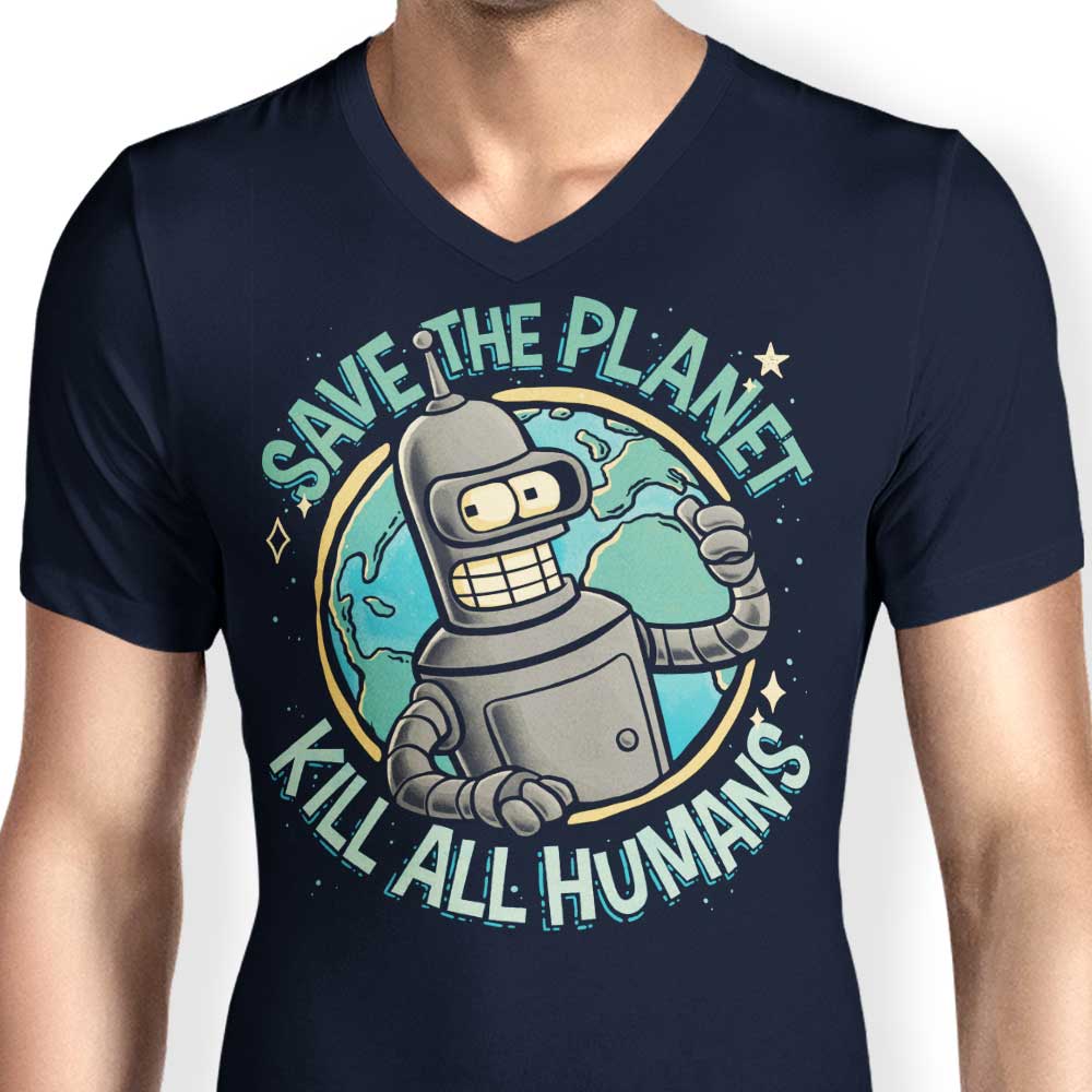 Eco - Friendly Men's V - Neck Tee for Planet Saving