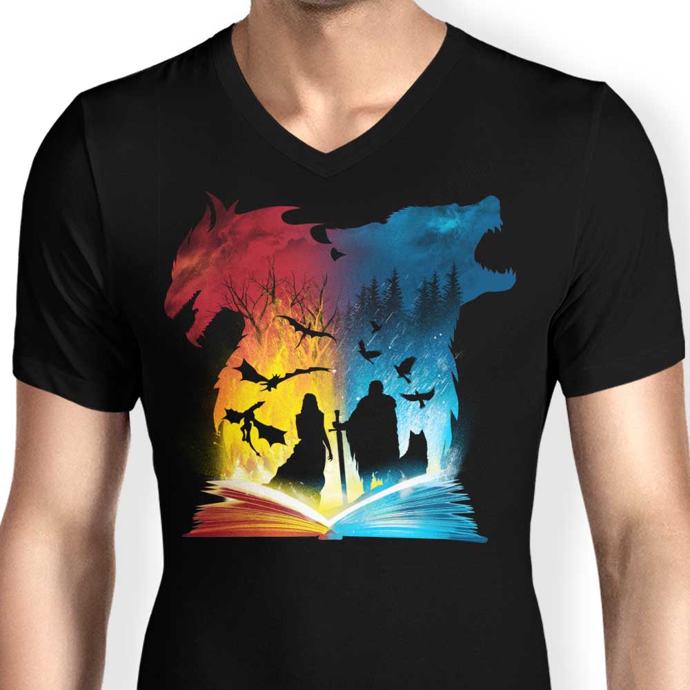 Men's V-Neck T-Shirt Inspired by the Book of Fire and Ice