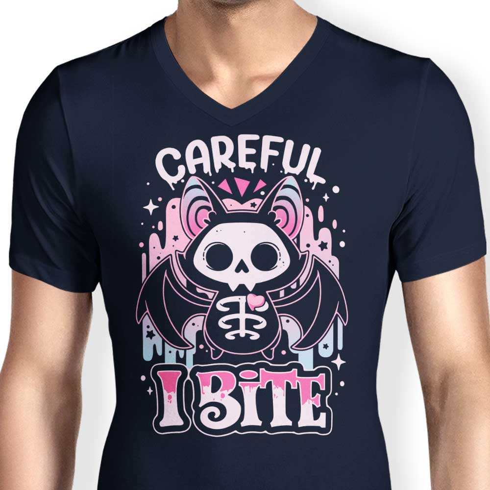 Men's Stylish V-Neck T-Shirt with Sweet Bat Bite Design