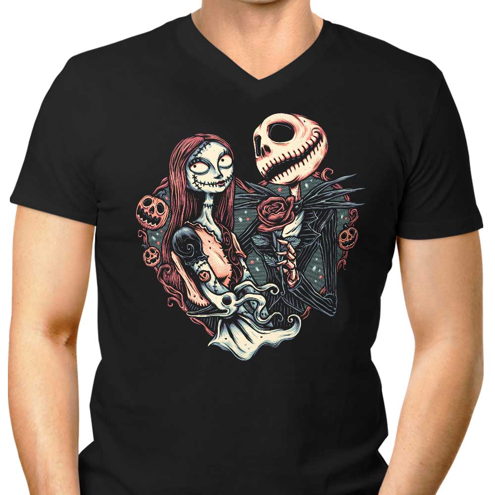 Men's Stylish V-Neck Skeletal Love T-Shirt