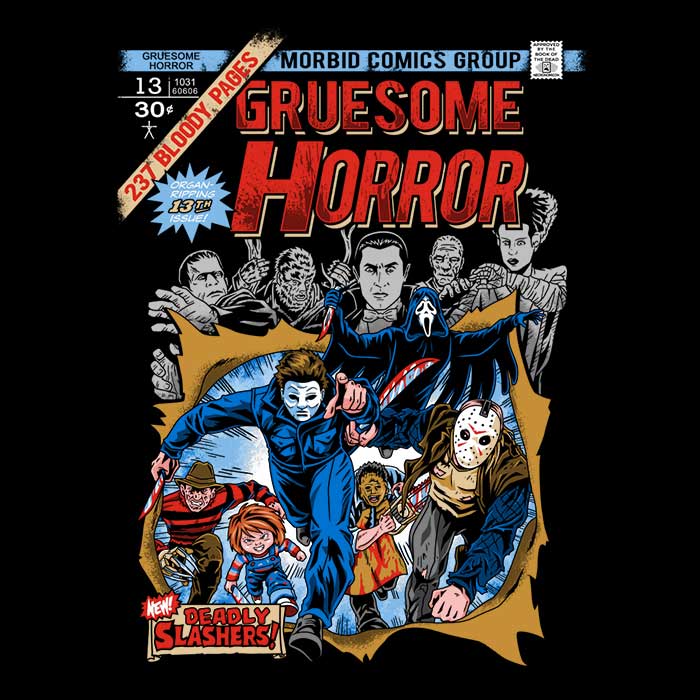 Gruesome Horror Themed Men's Ringer T-Shirt by Prime Premne Design