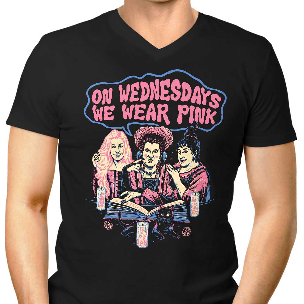 Stylish Men's Pink V-Neck 'Witches Wear Pink' Tee