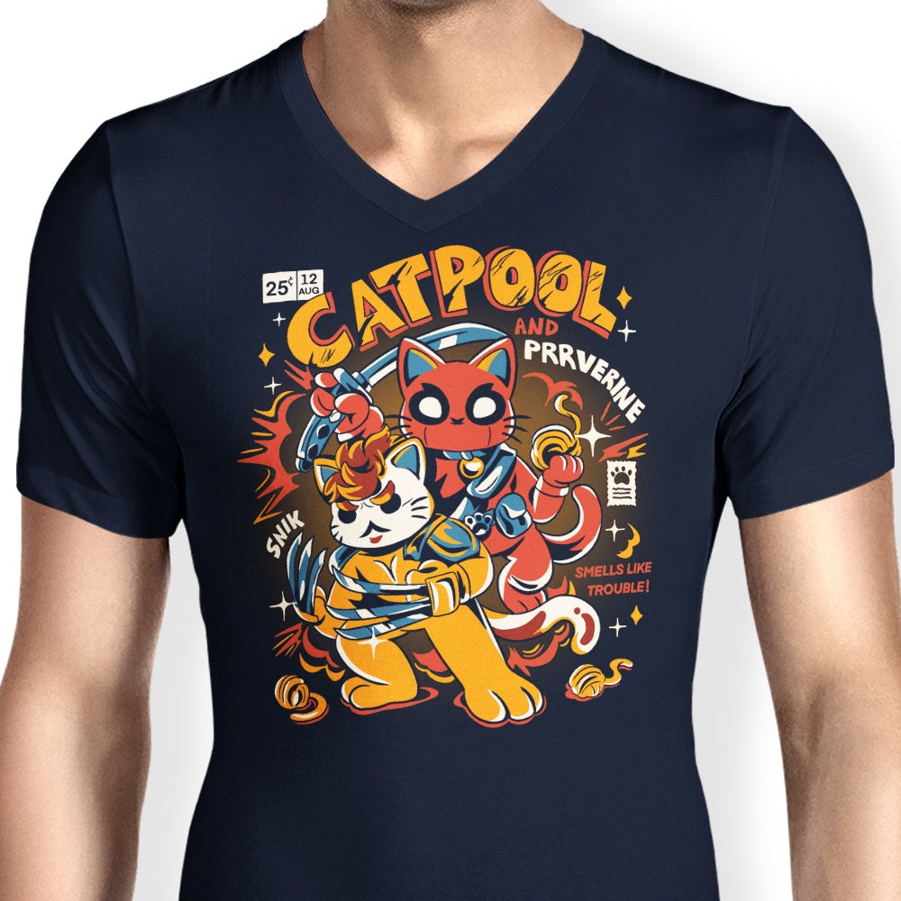 Stylish Men's V-Neck Catpool Shirt
