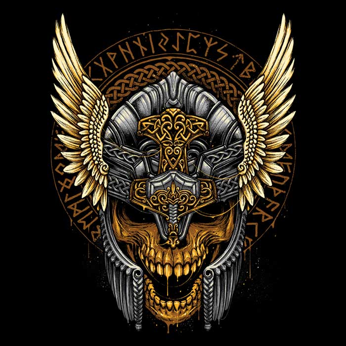 Men's V-Neck T-Shirt with the Skull of Thunder Design