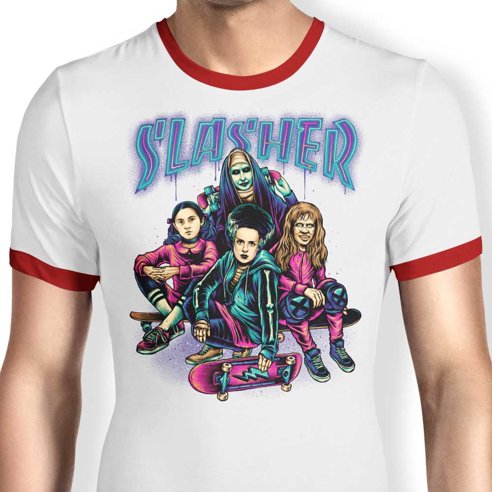 Glitchygorilla Slasher Girls Stylish Men's Ringer T - Shirt Collection