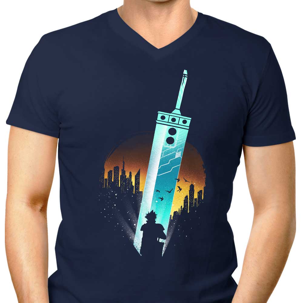 Men's V-Neck Fantasy-Themed Sword-Inspired T-Shirt
