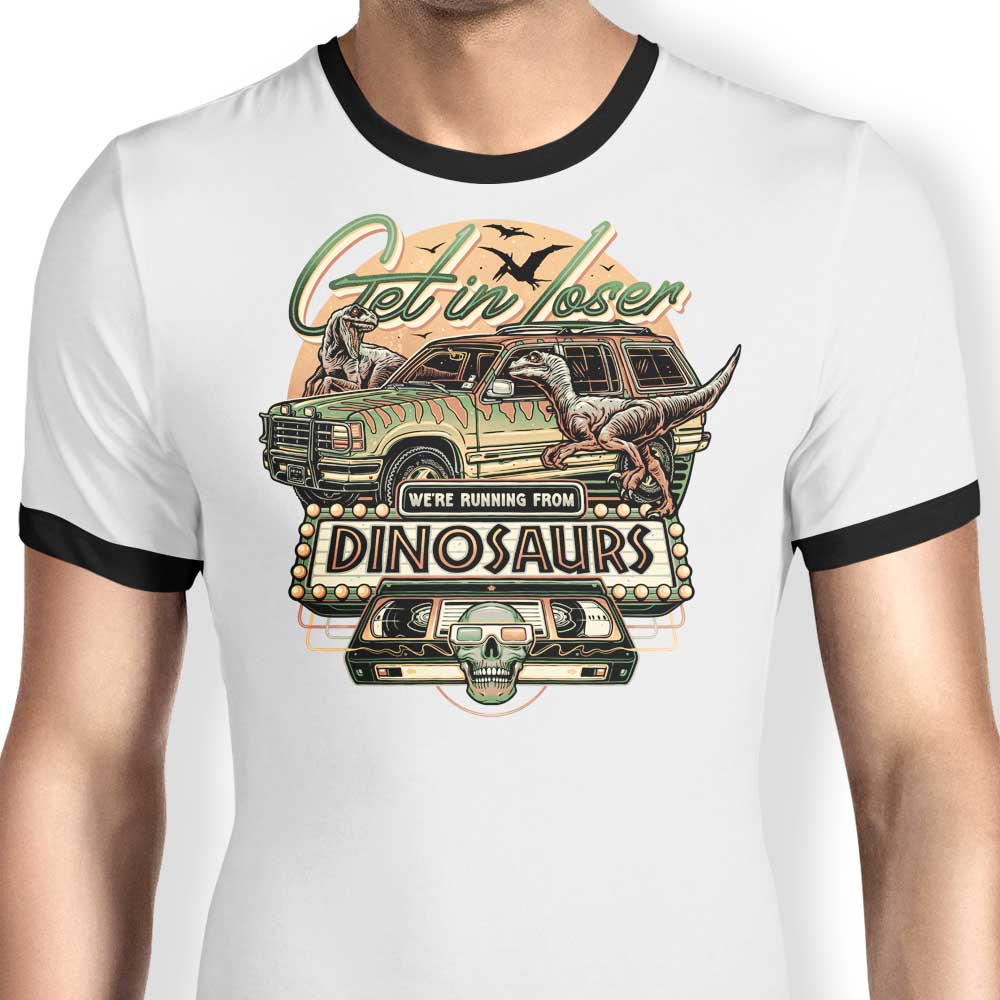 Momma Gorilla's 'We're Running from Dinosaurs' Stylish Ringer T-Shirt
