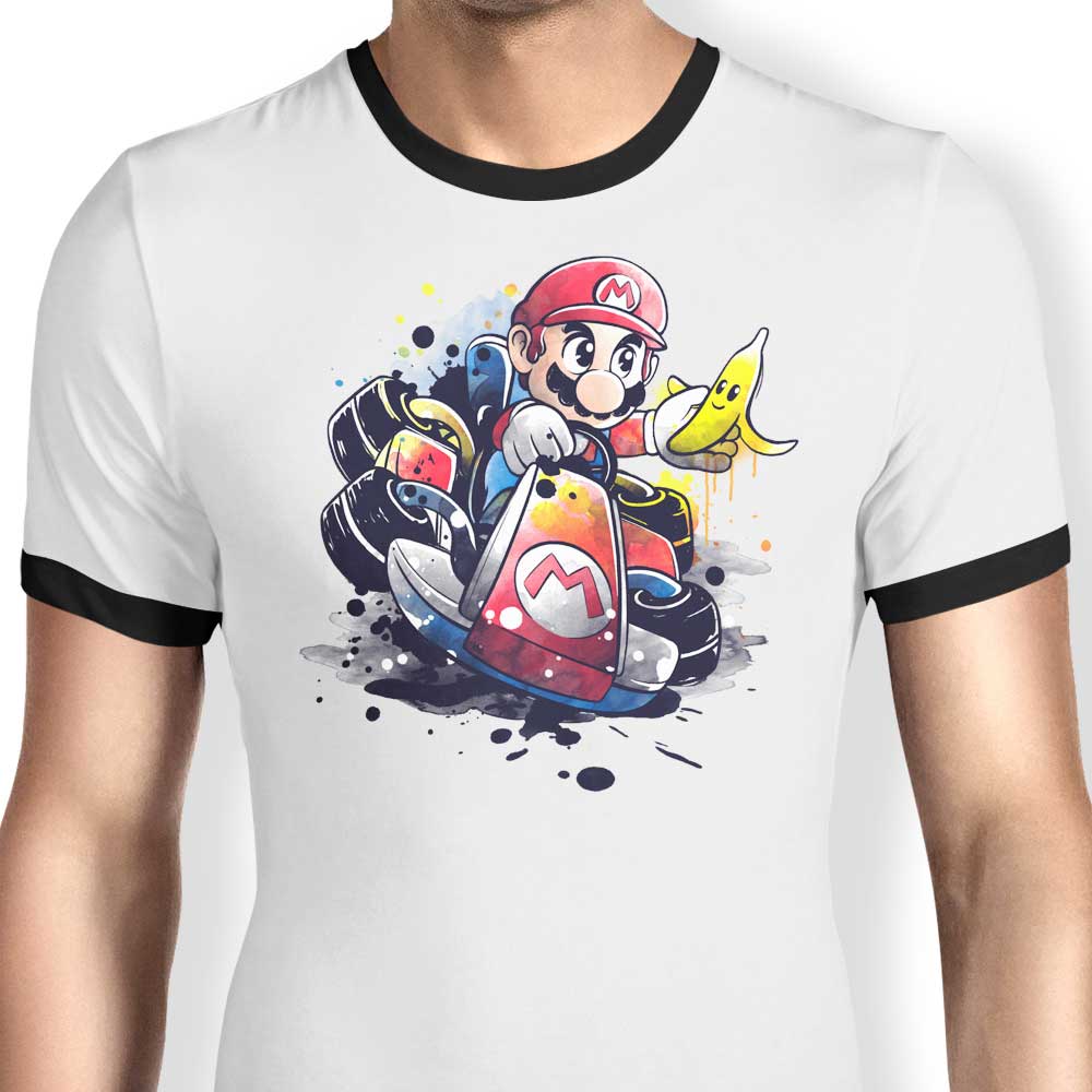 NemiMakeIt Go Kart Watercolor Design Men's Ringer Style T-Shirt