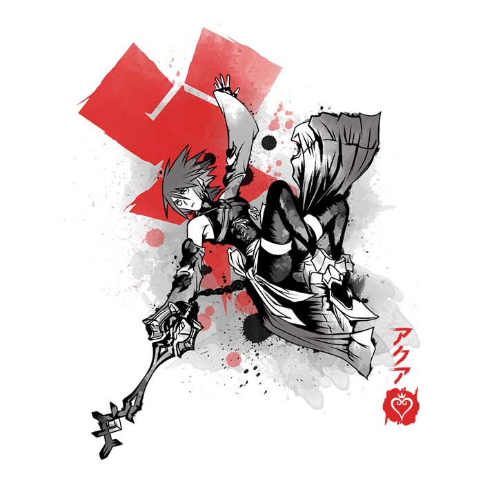 Keyblade Master Sumi-e Men's Ringer Cotton T-Shirt by Soulkr