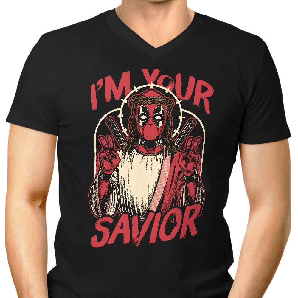 Men's V-Neck T-Shirt - 'I'm Your Savior'