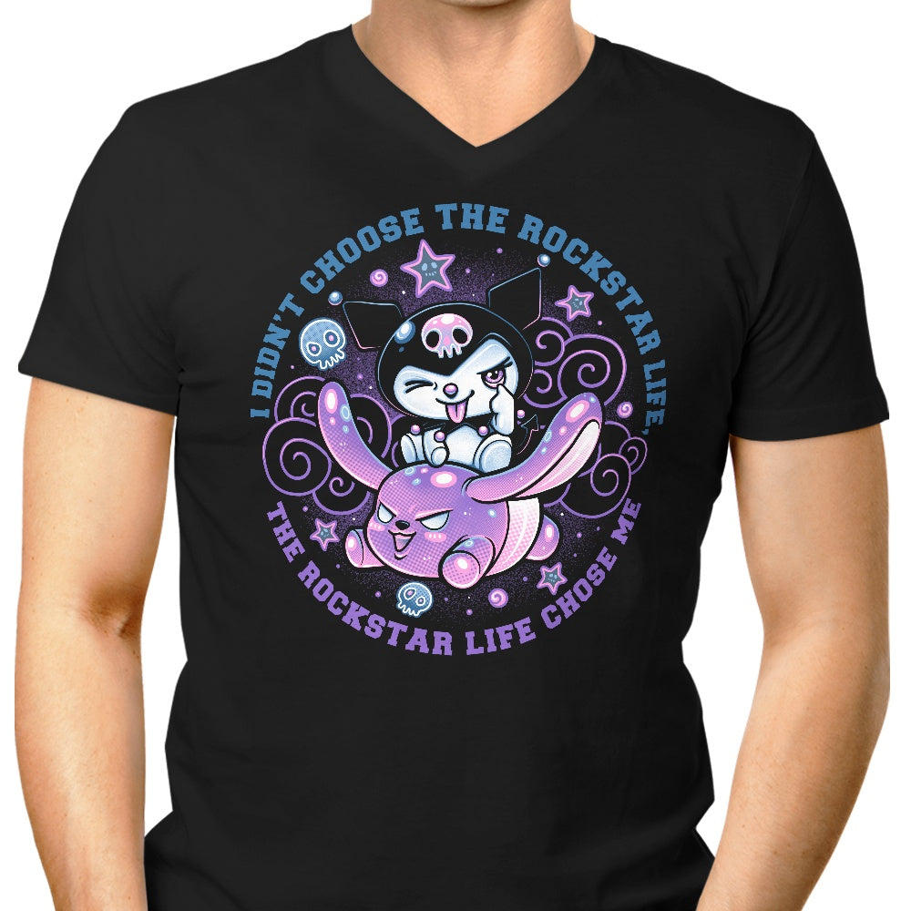 Stylish and Adorable Rockstar-themed Men's V-Neck T-shirt