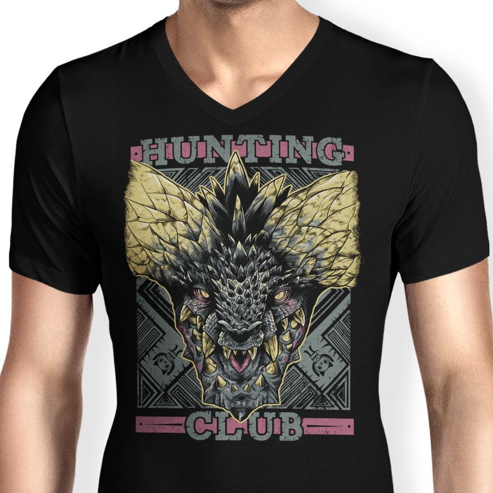 Men's Stylish V-Neck Hunting Club T-Shirt Inspired by Nergigante
