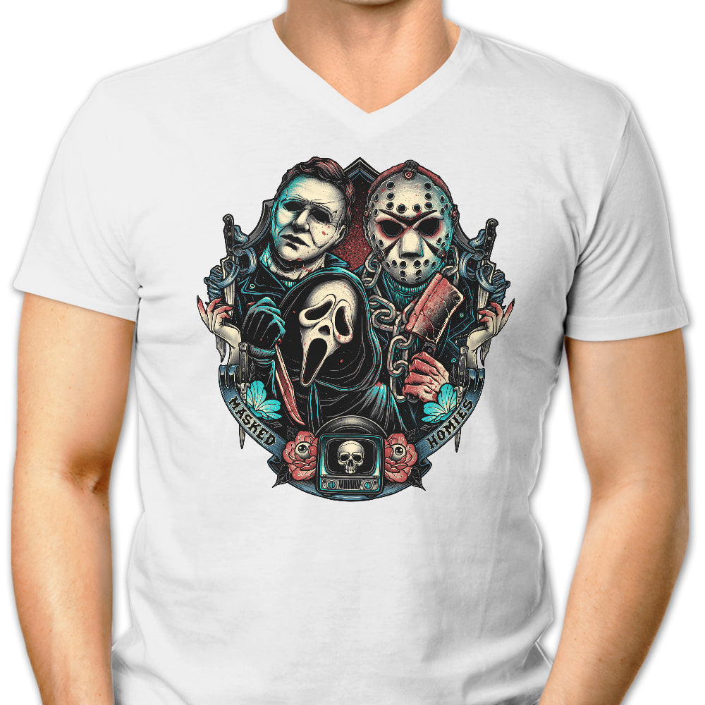 Glitchygorilla Men's Stylish V-Neck Masked Homies T-Shirt